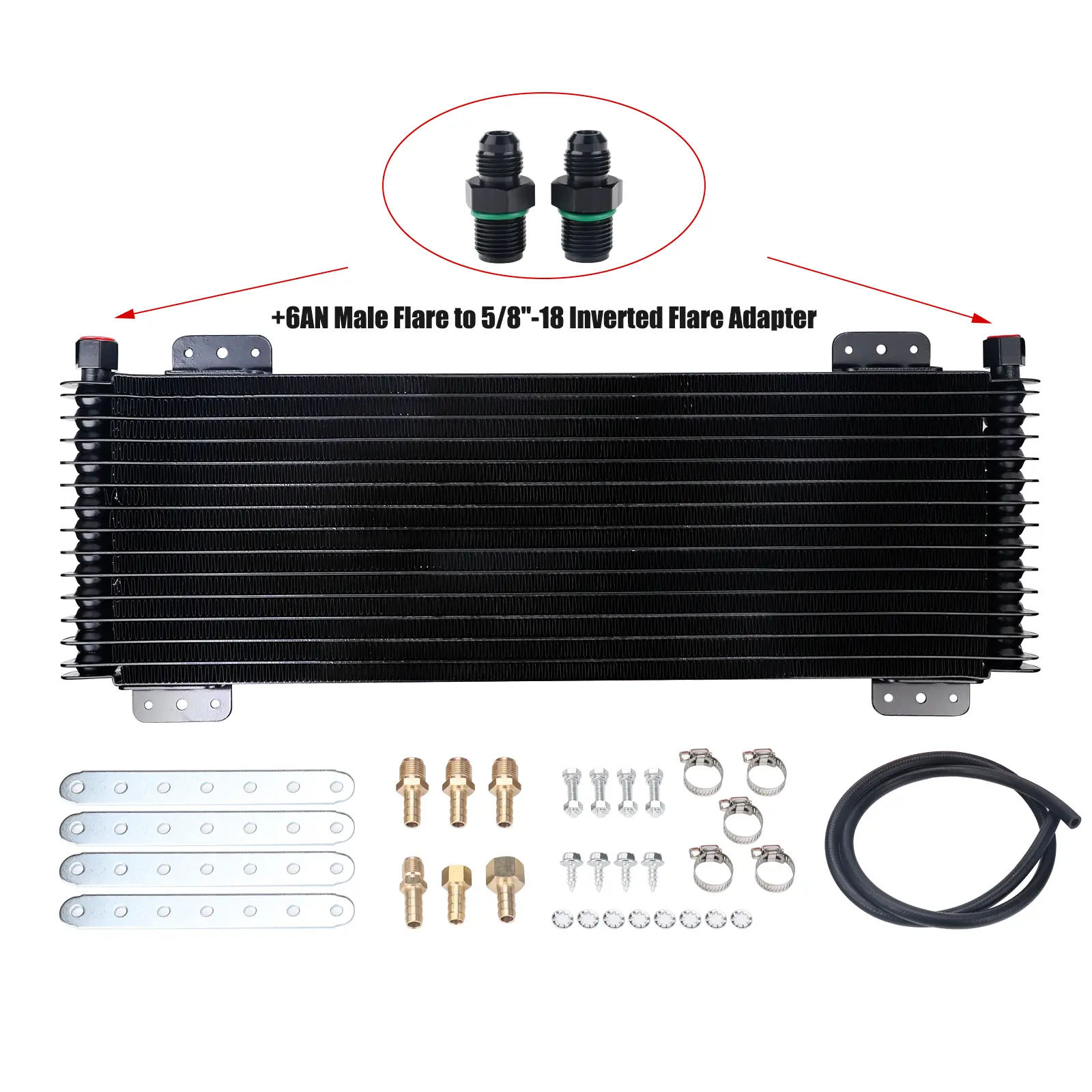 3-Mirror Aluminum Transmission Oil Cooler (40000 GVW, LPD47391) - High Cooling Effect, Low Pressure Drop, Low Airflow Restriction, 1.27 Inch Thickness, Package Includes Bolts, Washers, Brass Fittings, Mounting Hardware, Hose Clamps