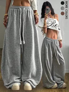 Women's Fall/Winter Streetwear Going Out Back To School Break Oversized Elastic Waistband Comfortable Scimitar Pants Sweatpants