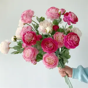 Fake Peonies Artificial Ranunculus Flowers 6pcs 18Heads Pink Flowers Combo Hot Pink Silk Flowers 20.47" Artificial Flowers Bulk for Faux Floral Arrangements Home Table Decor Home Decoration Bouquet Artificial Flower Bouquets (Multi-Pink)