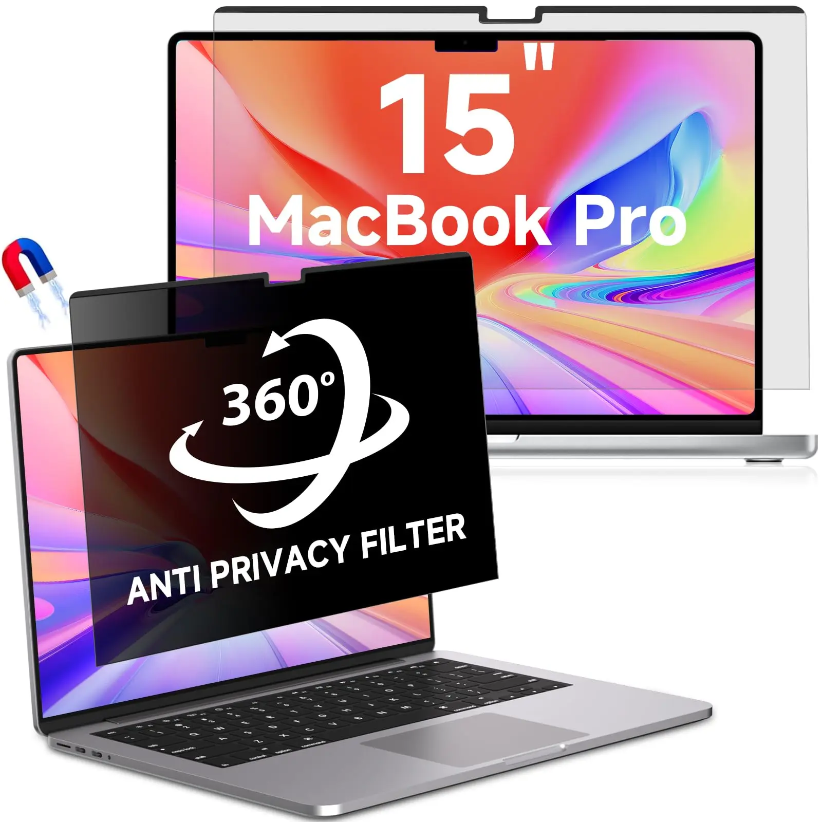 LUSA DESIGN Magnetic MacBook Air 15 Inch Privacy Screen(2023-2026, M2, M3, M4), Removable Anti Glare Blue Light Macbook Pro Screen Protector, 360° Anti Spy and Easy Install Shield, Privacy Screen Protector