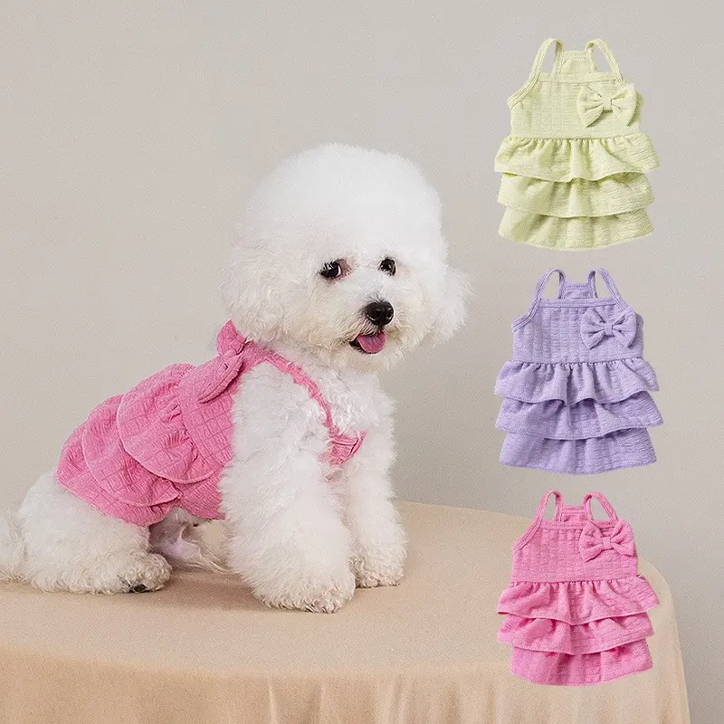 Candy Color Princess Pet Dress for Small Dogs, Lightweight Summer Sundress with Floral Lace, Breathable Cute Skirt for Puppy & Kitten