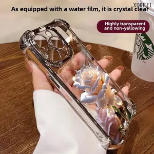Crystal Clear Rose Phone Case for 15 16 Plus 14 13 12 11 Pro Max, Premium Slim Shockproof Four-corner Airbag Electroplating  Phone Cover for Men and Women Protection Protective Protector Cellphone