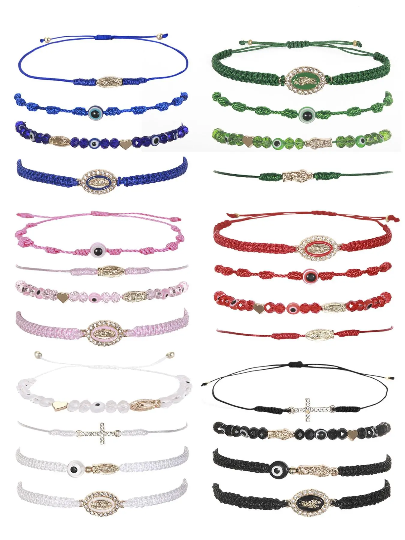 Mother's Day Gift Women's Fashion Colorful Artificial Crystal & Rhinestone Decorated Braid Design Link Matching Bracelets, Heart Shape Beads Bracelets, Beaded Bracelet Set, Heart Shaped Bracelet, Adjustable Stack Bracelets, Beaded Braided Bracelet