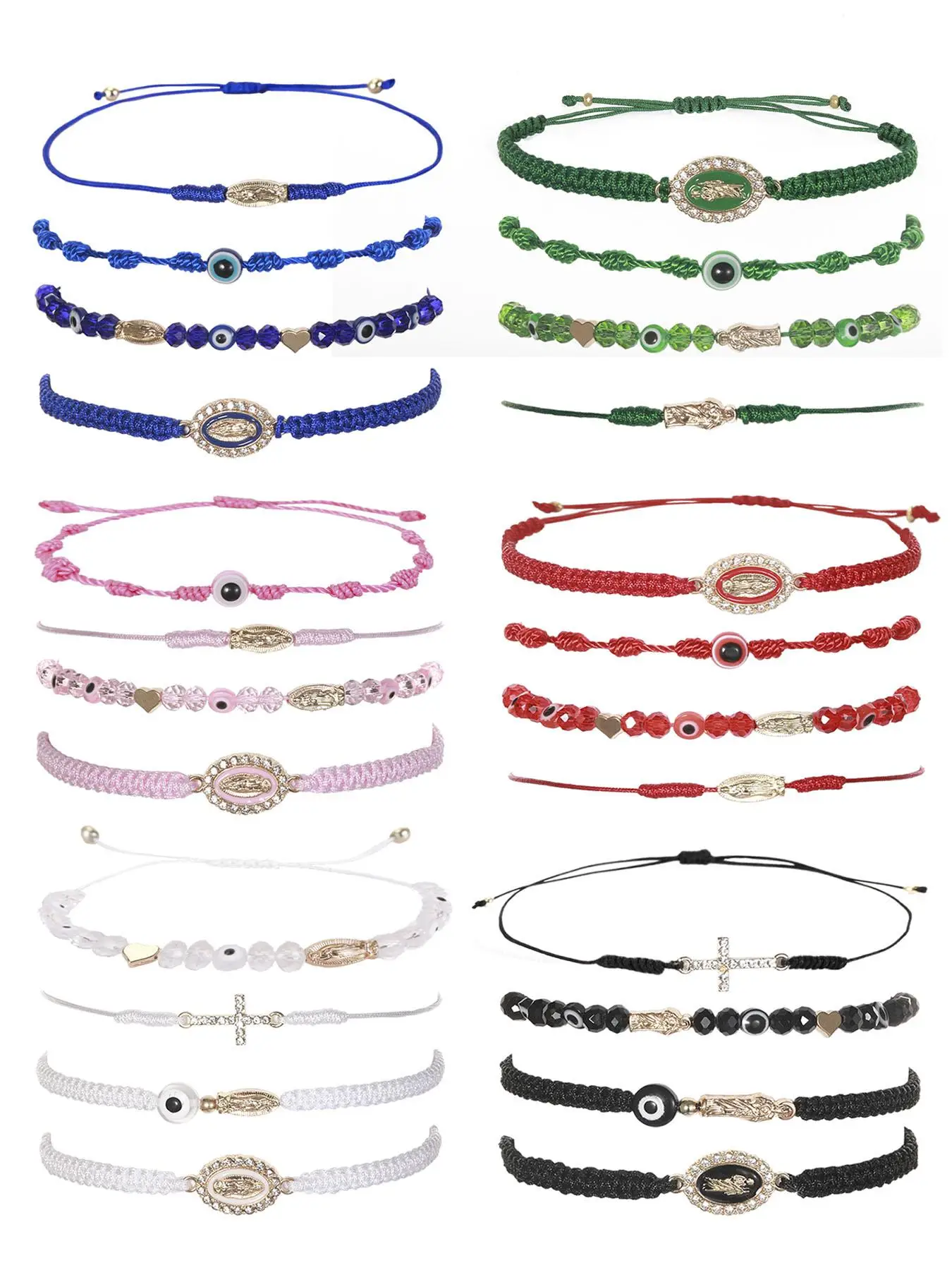 Women's Fashion Colorful Artificial Crystal & Rhinestone Decorated Braid Design Link Matching Bracelets, Heart Shape Beads Bracelets, Mother's Day Gif