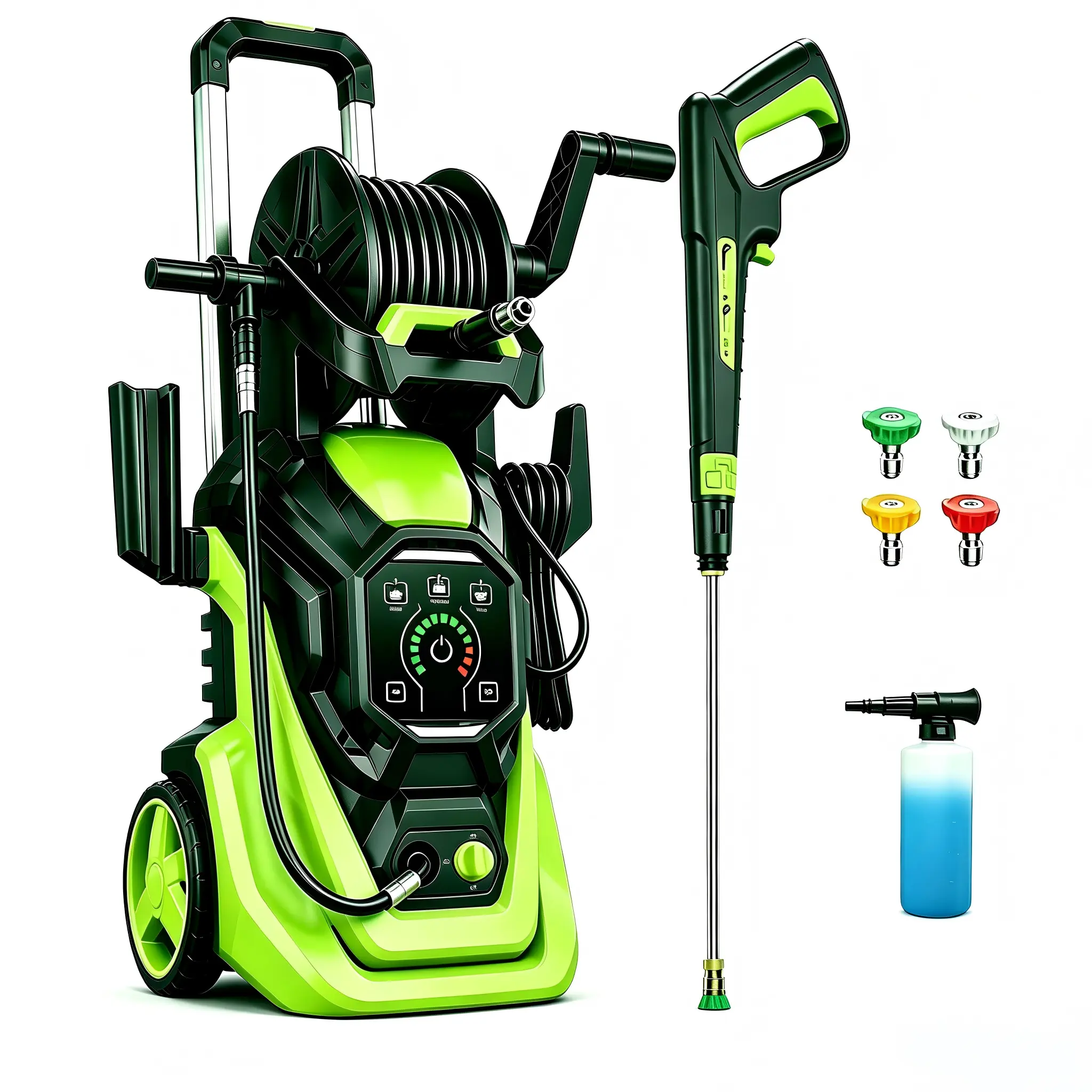 4500 PSI Electric Pressure Washer | 3.0GPM Power Washer with 20ft Extension Hose Reel, Adj-15-Level Touch Screen, 4 Quick Connect Nozzles And Foam Cannon for car, home, driveway, yard, outdoor, gutter, pool, brick Cleaning