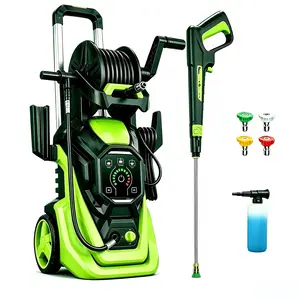 4500 PSI Electric Pressure Washer | 3.2GPM Power Washer with 20ft Extension Hose Reel, Adj-15-Level Touch Screen, 4 Quick Connect Nozzles And Foam Cannon for car, home, driveway, yard, outdoor, gutter, pool, brick Cleaning