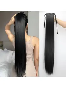 24inch & 34inchNatural Looking Long Straight Synthetic Fiber Ponytail Extensions with Drawstring and Ties for Women and Girls