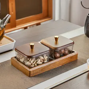 Dry Fruit Dish Set with Lid, Divided Nut Bowls, Square Snack Box, Hammered Glass Appetizer Plate, Dessert Tray for Snacks, Parties, Hotels, Glass Food Storage Container