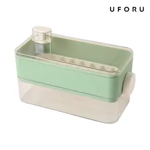 UFORU One Press Ice Cube Tray with Storage Bin, Easy Release Ice Maker Tray with Lid and Scoop, Ice Cube Mold for Fruit Ice, Coffee, Juice, Cocktails and Summer Drinks