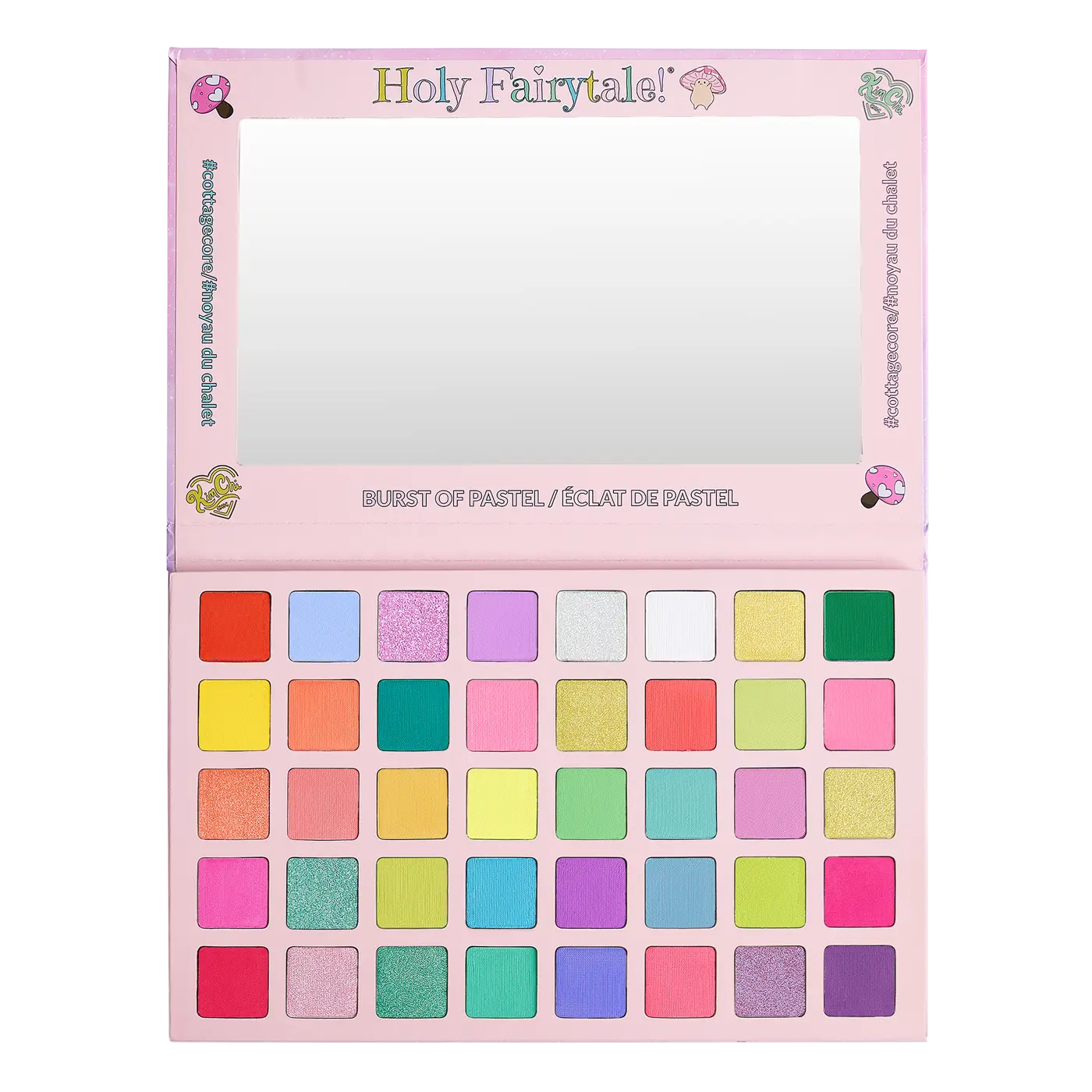 KimChi Chic Beauty Holy Fairy Tale Eyeshadow Palette - 40 Pressed Pigments, Pastel & Rainbow Bright Color Shades, Cosmetic Makeup Glitter Glow
