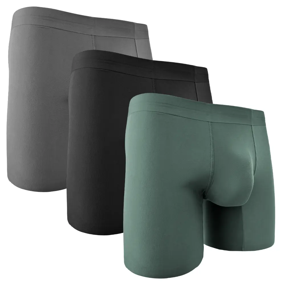 Men's 7in Seamless Pouch Boxer Briefs 3pk (Black/Heather Gray/Slate Green) - 74% Nylon 26% Sp, Soft, Buttery-Soft All-Day Ease, Smooth Revolutionary Anatomical Menswear Underwear, Sexy
