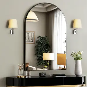 【Christmas Gift】Arched Gold Bathroom Mirror Wall Mounted Vanity Metal Frame Mirror for Bedroom, Entryway, Living Room Mirrored Furniture
