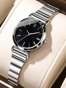 Women's Round Watch, Mother's Day Gift, Stainless Steel Strap, Dial, Roman Numerals, Quartz Movement, Casual Style, All Seasons