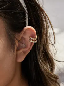 Lady s Ear Clips White Zircon Earrings Stainless Steel 18k Gold Plated Waterproof And Anti Allergy Exquisite And Small Classic Daily Style Elegant Suitable For Commuting And Dates