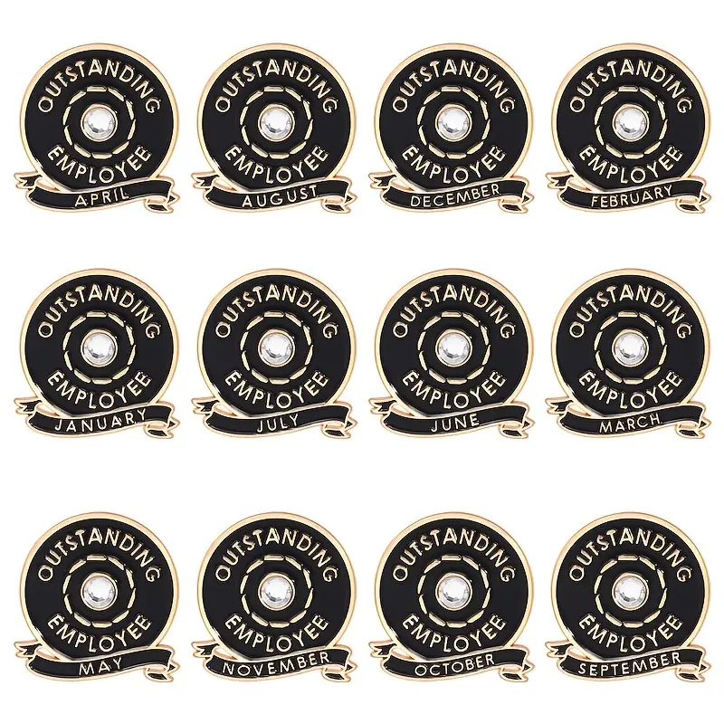 Retro style zinc alloy brooch | 12 "Outstanding Employee" carved metal badges with synthetic gemstones | Multi purpose backpack, clothing, and hat | Suitable for daily wear and gatherings | Perfect gift for colleagues, work badge accessories outdoorfun su