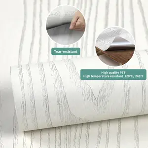 White & Silver Gray Wood Grain Peel and Stick Wallpaper - Minimalist Style Self-Adhesive Contact Paper | For Bedroom, Living Room, Kitchen Cabinet & Furniture Renovation