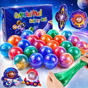 24 Pack Galaxy Slime Balls for Kids, Crystal Mud Stretchy Non-Sticky Sensory Slime Toy with Galaxy Cards, Party Favors Classroom Rewards Gifts for Boys Girls