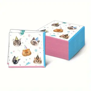 Colorful Cat Party Hat Napkins, Perfect for Cat-themed Birthday Celebrations, Are an Ideal Choice for Table Decorations and Party Supplies, Making Them Perfect for a Whimsical Cat-themed Event