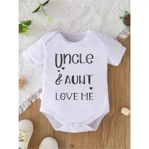 Adorable "Uncle & Aunt Love Me" Cotton Baby Onesie - Soft, Comfy Newborn Romper with Heart Detail, Perfect for Pregnancy Gift, Machine Washable, Baby Accessories, Perfect for Outdoor
