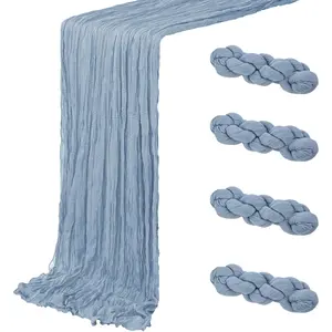 4 Pack Dusty Blue Cheesecloth Table Runner 20 x 120 inch 10FT Long Semi Sheer Boho Gauze Table Runner Bulk for Wedding Party Baby Shower Bridal Shower Decoration