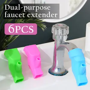 6 Counts Faucet Extender, Silicone Faucet Extenders for Kids & Toddlers Hand Washing, Kitchen & Bathroom Sink Spout Cover (Random Colors)