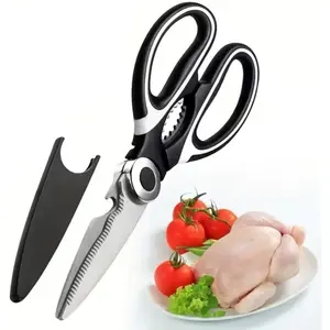 Stainless Steel Kitchen Shears Heavy Duty Scissor Multi Purpose Sharp Blades Ergonomic Handle For Chicken Fish BBQ Bones Cooking Meal Prep, Black