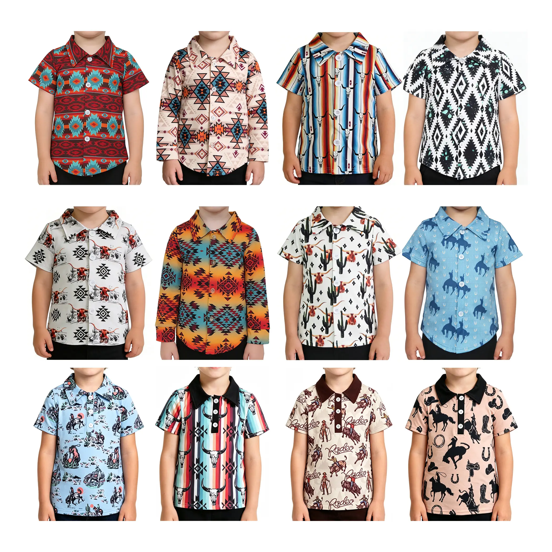 Western aztec rodeo cactus printed cowboy shirt kids boys top wear casual wear