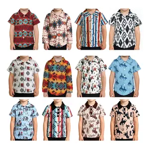 Western aztec rodeo cactus printed cowboy shirt kids boys top wear casual wear