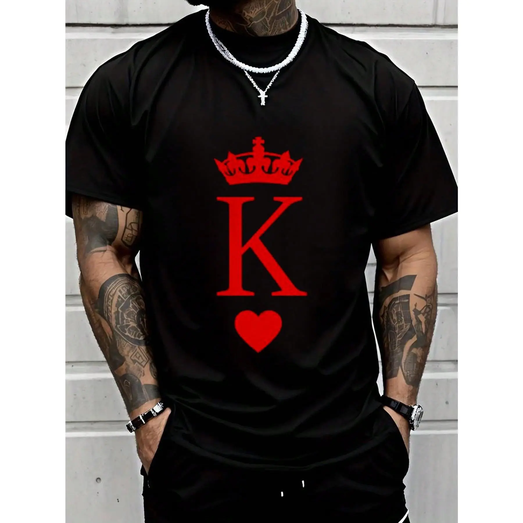 Women's King Of Hearts Funny Halloween Couple Matching Street Hip-Hop Short Sleeve Tops, Regular Fit Breathable Street Tee, Cold Wash Compatible Men's T-Shirt