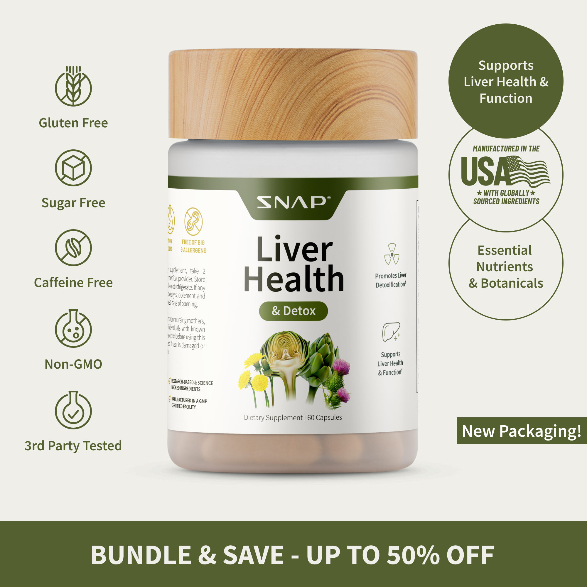 Snap Supplements - Liver Health Support Supplement - Natural Liver Cleanse Detox and Repair - With 14+ Plants & Vitamins - 3rd party tested