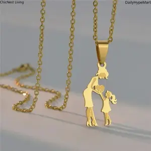 Family Love Necklace, Mom-Daughter-Son Stainless Steel Pendant Jewelry