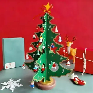 24-Day Christmas Countdown Calendar with Desktop Wooden Tree and 28 Ornaments - Includes Door Opener, Snowman, Santa Claus, Gingerbread Man, Nutcracker, and Other 24-Day Countdown Decorations, Christmas Gifts, Party Favors and Desktop Assembly Ornaments