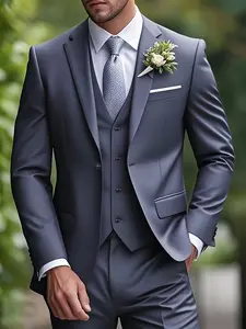 Elegant Men's 3pcs Suit- Slim Fit Tuxedo Set for Weddings& Formal Occasions, Black Suit with White Shirt& Pants, Perfect for Office Meetings and Elegant Events, Formal Attire | Slim Fit Suit | Durable Wedding Wea, Formal Business Suit