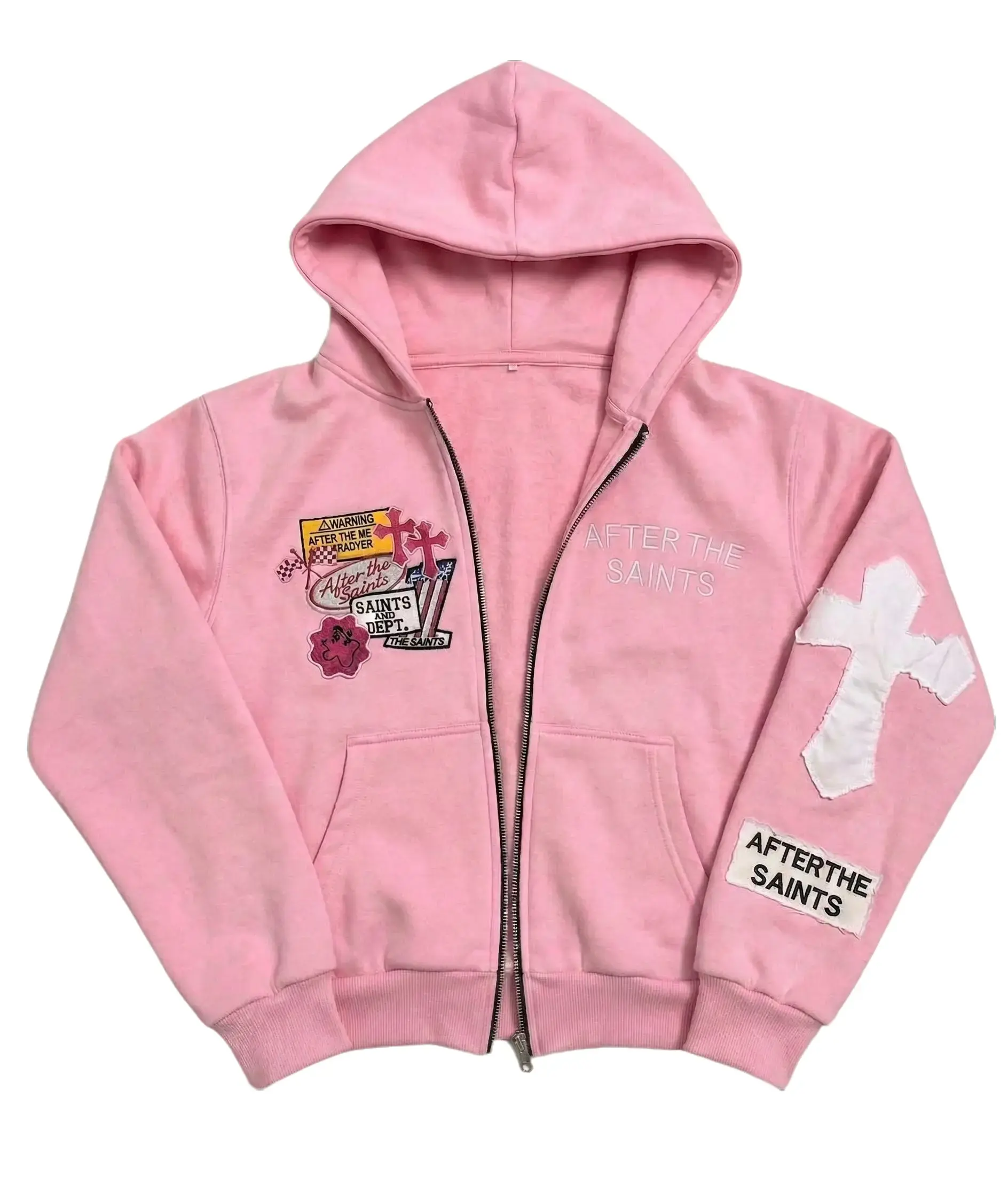 Women's Y2K Long-Sleeve Zip Up Hoodie - Gothic Cross Print, Emo Grunge Punk Style, Loose Baggy Fleece, Streetwear Fashion Fit, Zip Up Hoodies