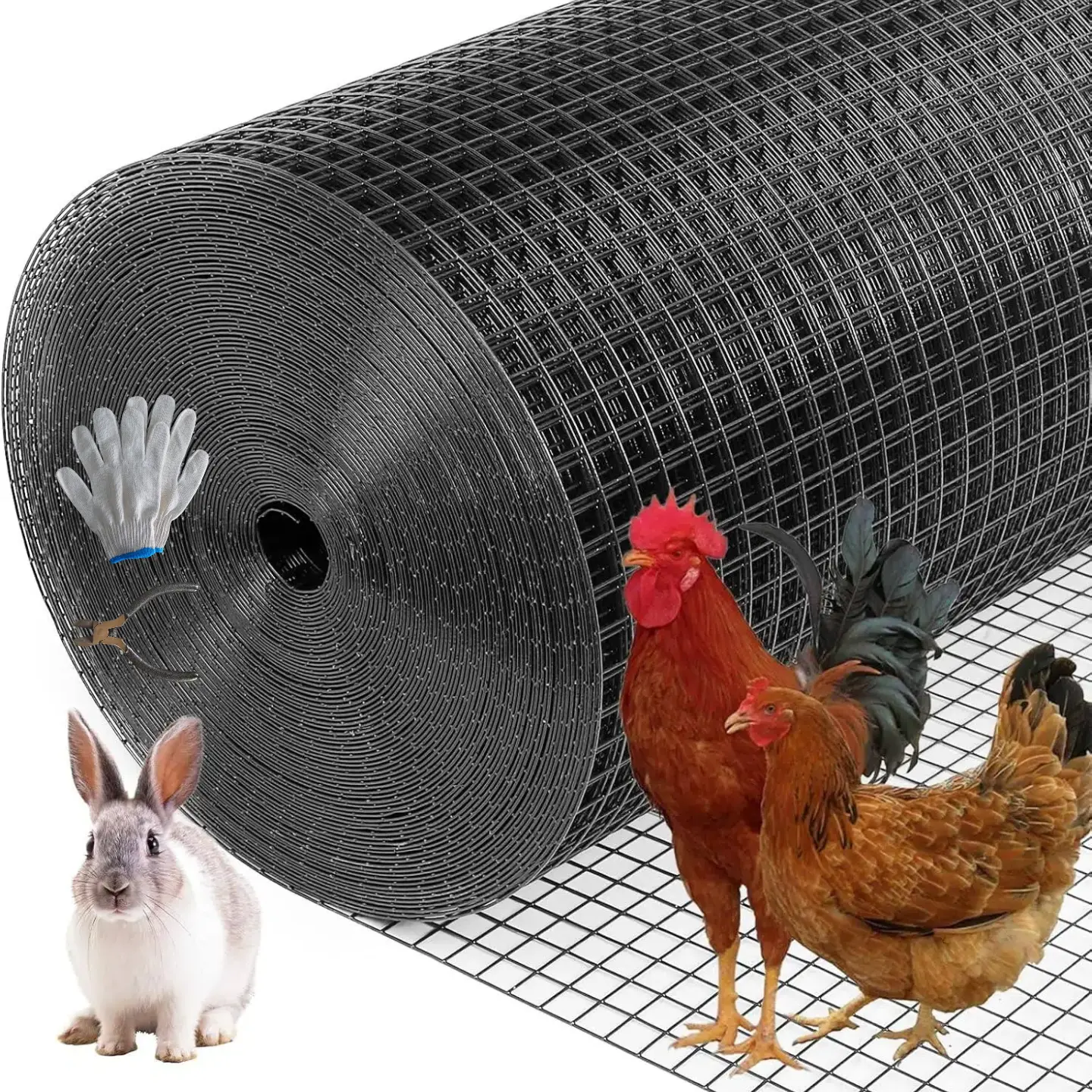 Hardware Cloth 1/2 inch24in*100ft    with Snips/Gloves，Chicken Wire Fencing Chicken and Duck Cage Black Metal Mesh，GaugeRust-Resistant Mesh Roll  for ChickenCoop/Vegetable/Garden/Plants/Rabbit/Snake/PoultryEnclosures/Tree/Gutter Guards
