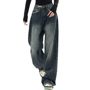 Jeans Women Wide Leg Baggy Jeans Waist Y2K Cargo Pants Casual Loose Boyfriends Trousers Vintage Streetwear Acid Washed Lightweight Bottom