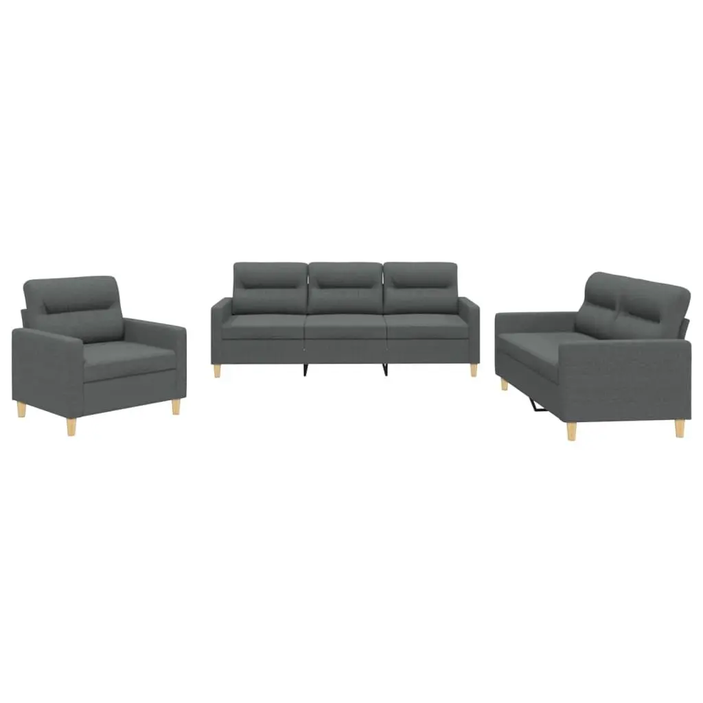 vidaXL Sofa Set 3 Piece, Sectional Sofa with Cushions, Upholstered 3 Seat Sofa Loveseat Couch for Living Room, Modern Style, Dark Gray Fabric 3201537