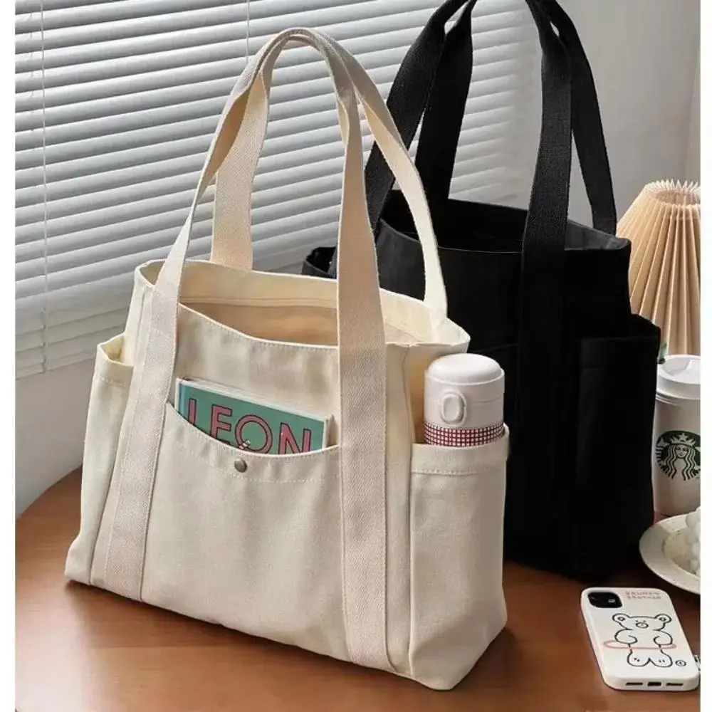 Large Capacity Canvas Tote Bag for Work Commuting, College Style Student Book Shoulder Shopping Bag, Durable Reusable Daily Handbag, Big Capacity Tote Fits 14 Inch Laptop Books Groceries, Casual Shoulder Bag for Women Men School Travel Outdoor
