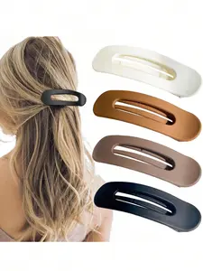 4pcs-Women-s-Non-Slip-Flat-Large-Lightweight-Plastic-Hair-Clips-In-Black-White-Khaki-And-Brown-For-Simple-Yet-Elegant-Hairstyles-Suitable-For-Daily-Wear-Casual-Parties-Work-Commutes-Washing-Face-Bathing-And-Makeup-Hair Clip Set