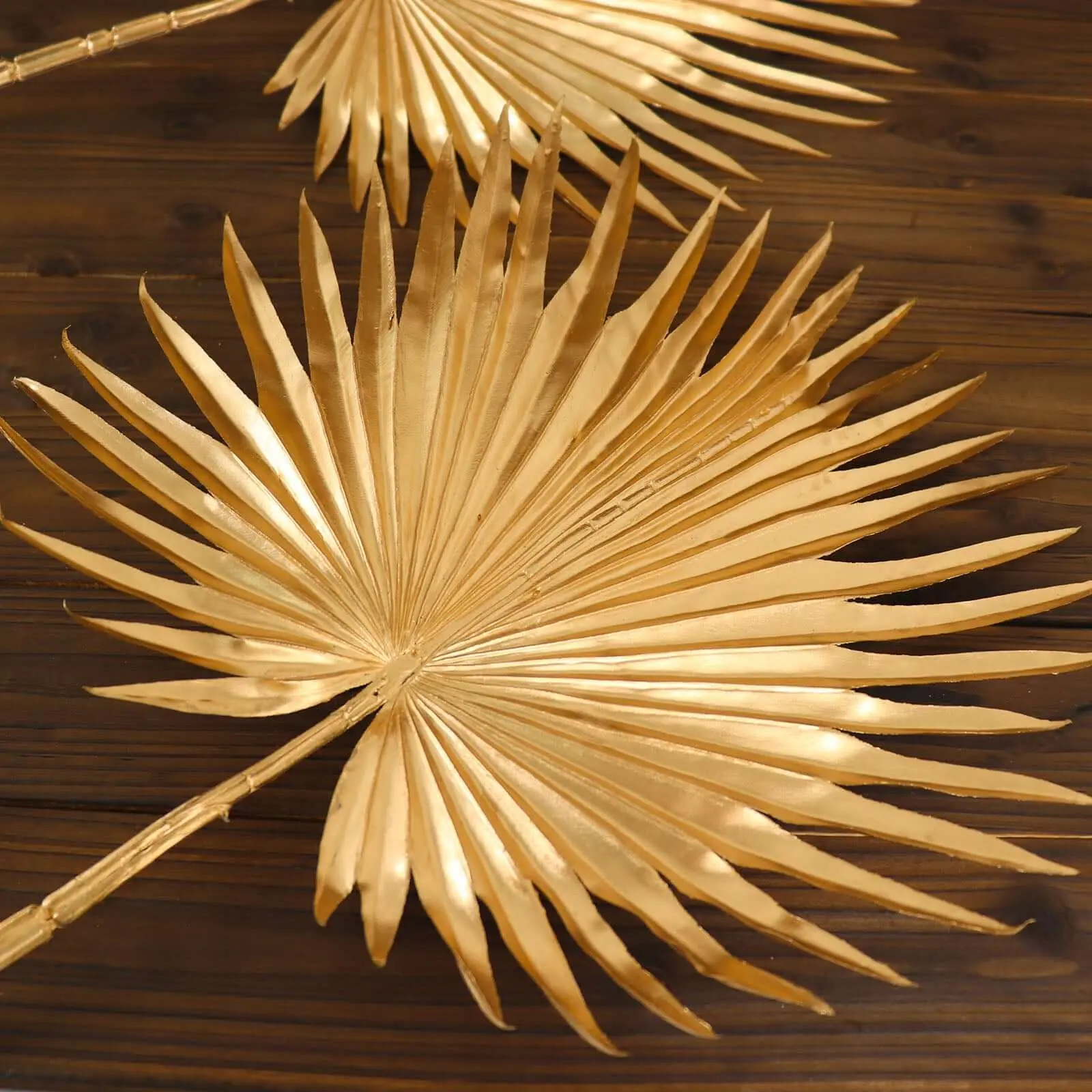 2-Pack Metallic Gold Artificial Fan Palm Leaf Stems 34" Tropical Faux Floral Decor Accent