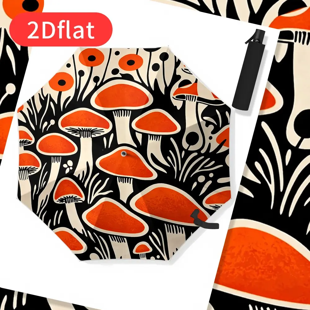 1-piece automatic open-and-close windproof umbrella with mushroom pattern, 8-rib design, suitable for travel and commuting, lightweight and portable, ideal for daily use, gifting, outdoor activities, stylish accessory,