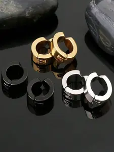 3pairs Plain Stainless Steel Non-piercing Cuff Earrings, Casual Ear Jewelry for Men & Women, Fashion Jewelry for Party, Daily Clothing Decor, Trendy All-match & Exquisite Jewelry for Birthday Gift