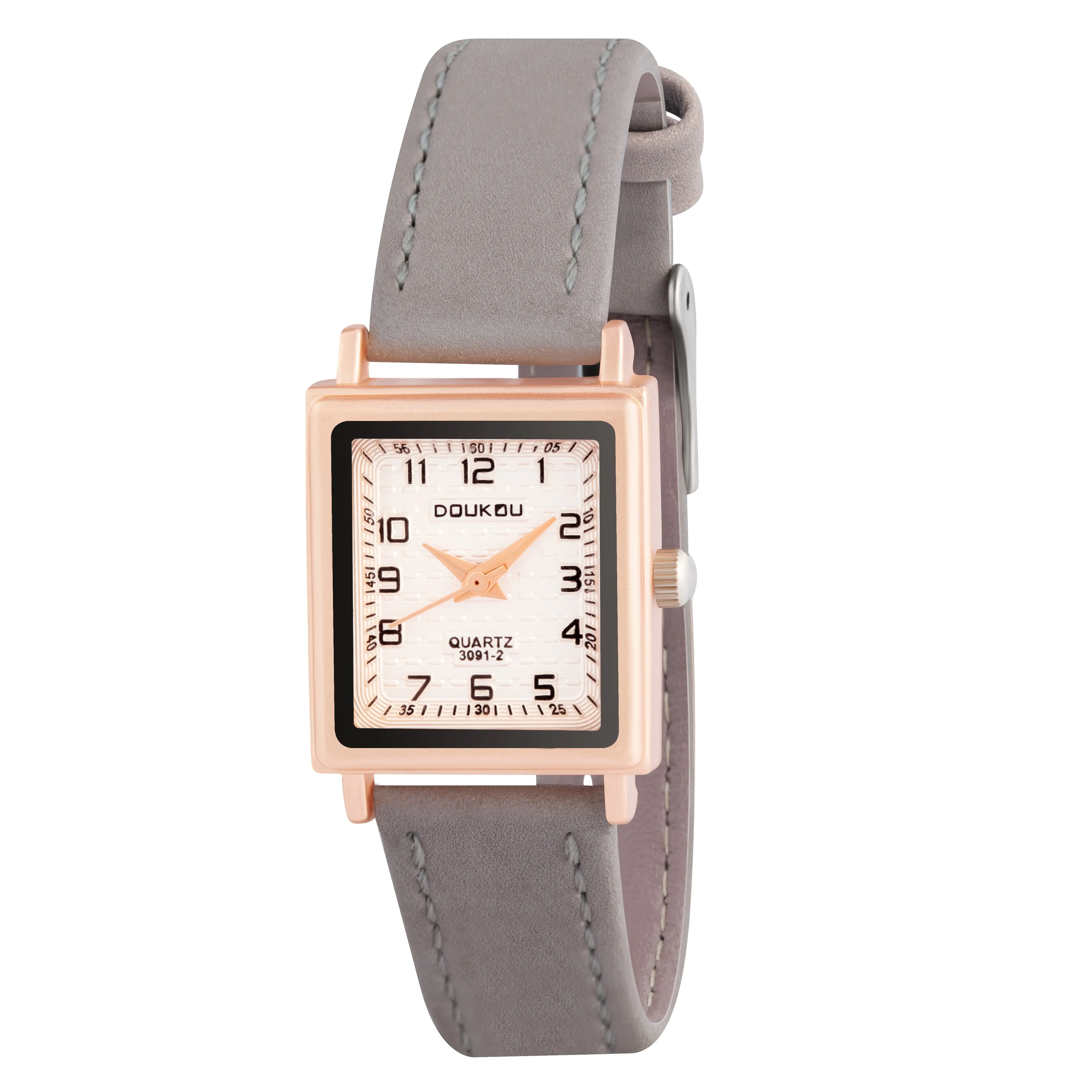 DOUKOU Luxury Women's Analog Leather Strap Watch with Rose Gold-Tone Hands Square Watch