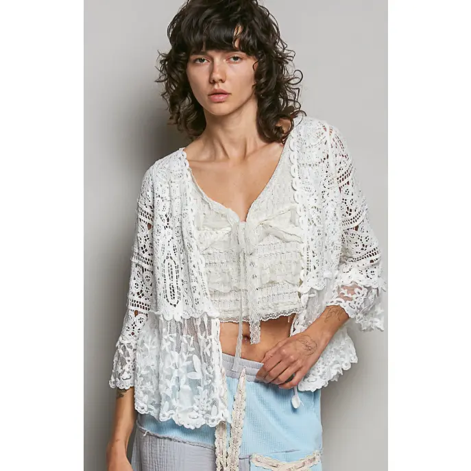 Women's Short-Sleeve PL Crochet Knitwear Top - Lightweight, Comfortable Fit Design