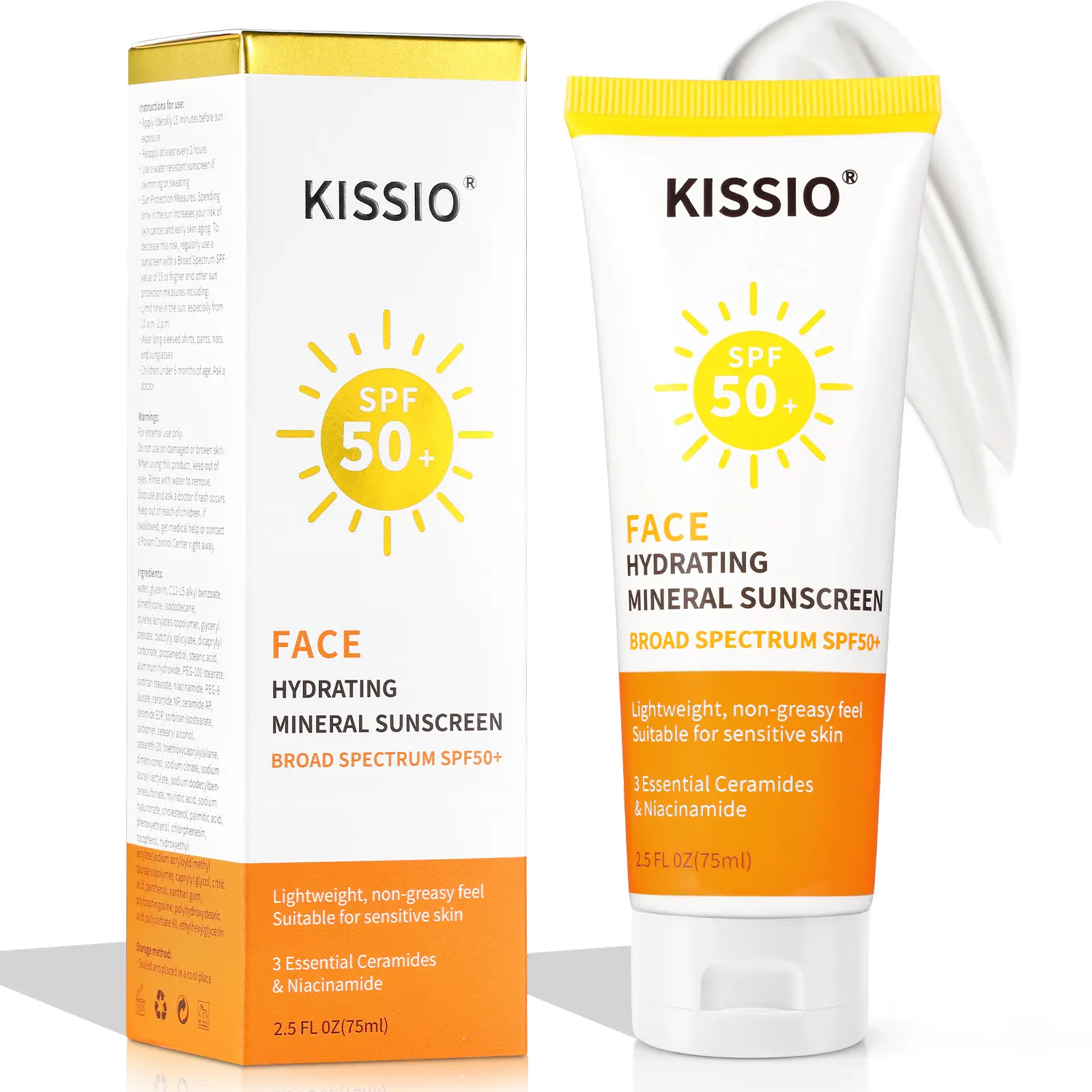 KISSIO Mineral Sunscreen for Face & Body, Broad Spectrum SPF 50+ Body Sunscreen with Zinc Oxide & Ceramides, Water-Resistant Lotion, Body Care, Skin Repair