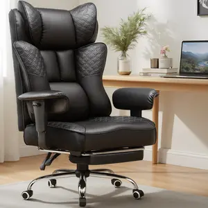 GTPLAYER 400lb Capacity King-Sized Office/Gaming Chair!  Wide Embossed Leather Throne w/ 150° Recline, Footrest & Spring Support for Ultimate Comfort