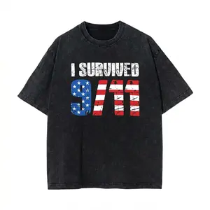 I Survived 9/11 Patriotic Vintage Washed Tee, Casual Commemorative T-Shirt Tshirt Menswear