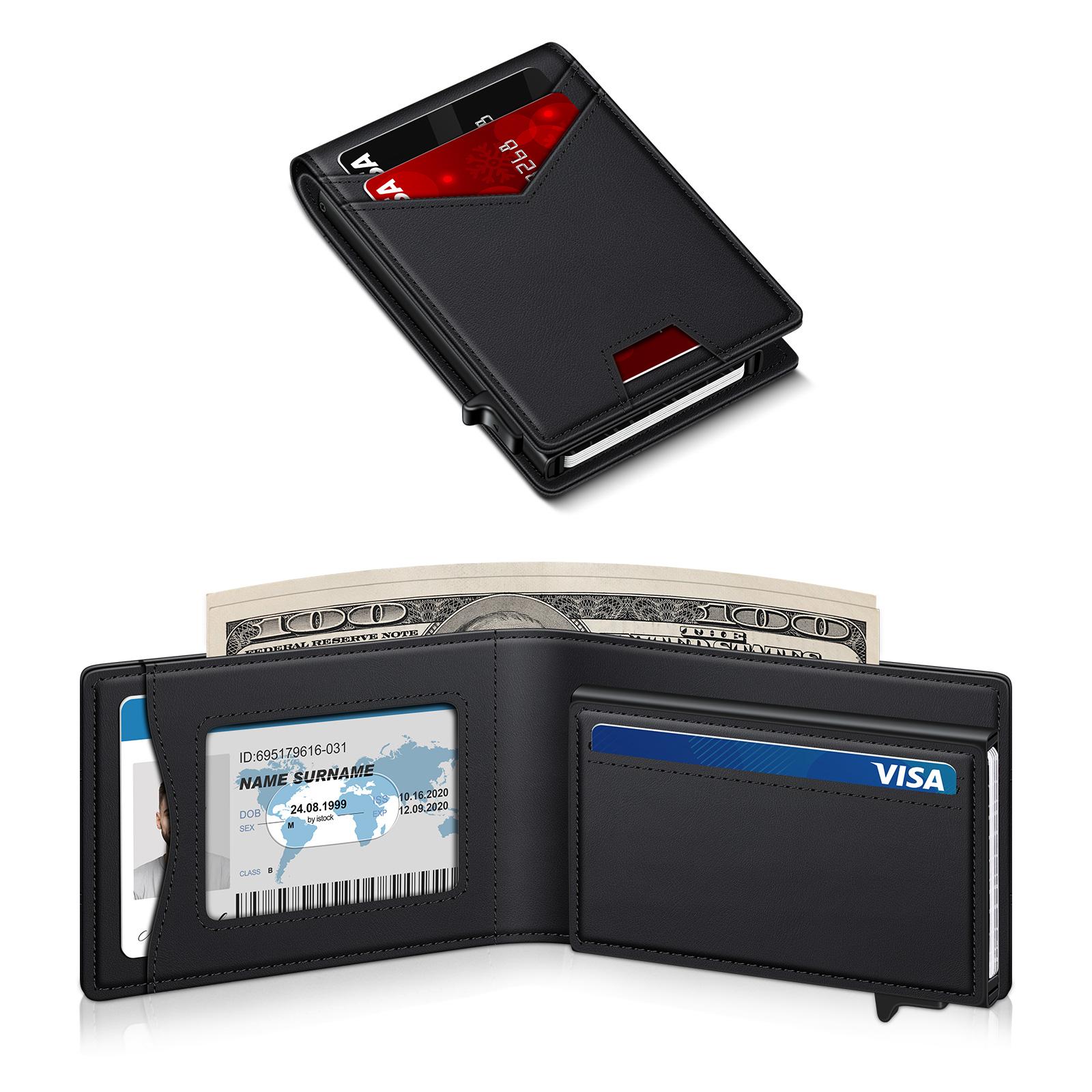 Men's RFID pop-up bifold wallet with magnetic closure