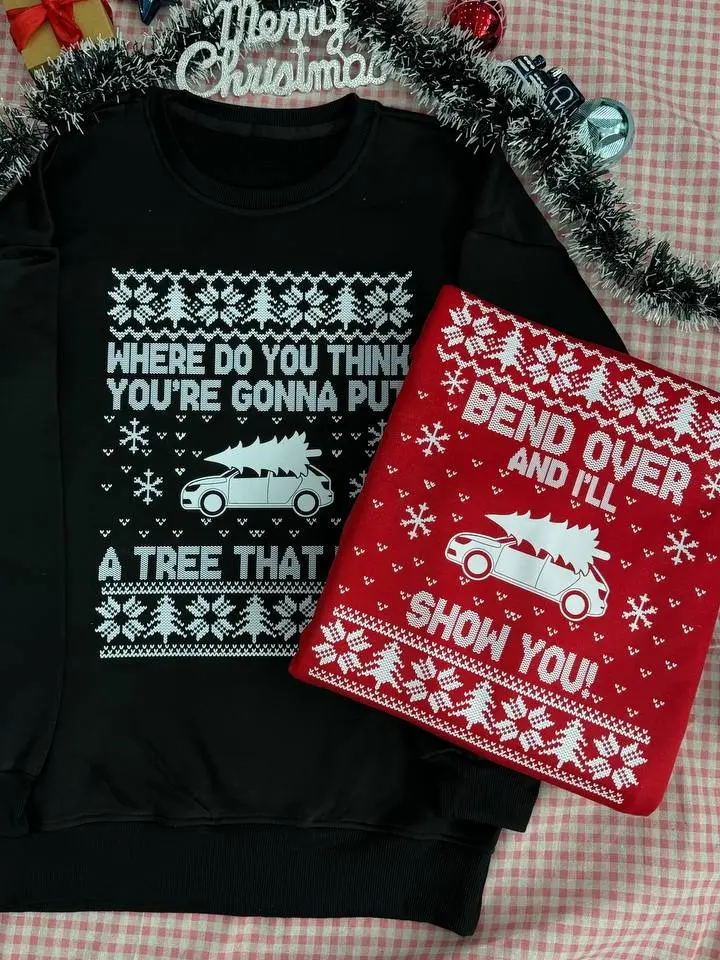 Bend Over and I'll Show You Christmas Couple Matching T Shirt, Christmas Sweatshirt, Griswold Family Shirt, Cute Christmas Tree Couple Shirt