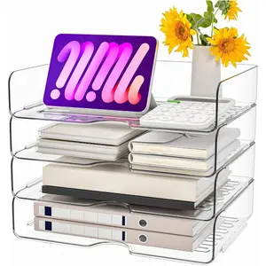 Paper Organizer Letter Tray, 4 Pack Acrylic Stackable Desk File Organizer for Files, Papers, iPads, Letters, A4 Office Files, Books, Notes, Etc